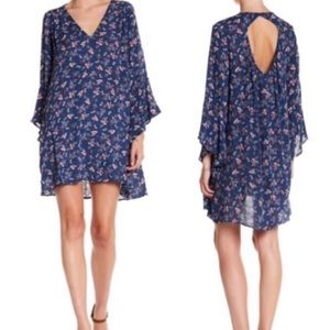 Lush Blue Printed Flowy Floral   Mini Dress Size Small